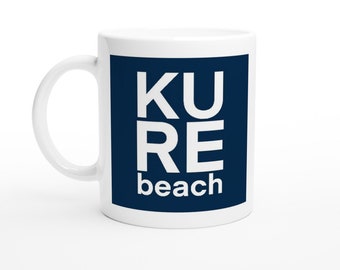 Navy Blue White Kure Beach NC 11oz Ceramic Coffee Mug| Beach Lover Gift| Coffee Lover Gift