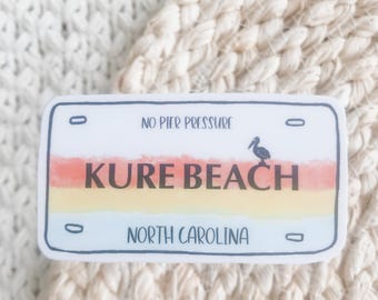 Kure Beach License Plate Sticker: Waterproof Vinyl Decal