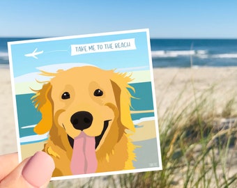 Golden Retriever Beach Day  3x3 inch Sticker| Water Bottle Sticker| Dog Sticker,  Beach Sticker| Dog Lover| Golden Mom|