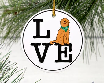 Golden Retriever Personalized Christmas Ornament| cute dog, dog lover | Gift |Golden Mom| Golden Dad|Pet Sitter Gift| LOVE |