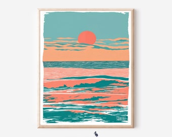 Wavy Sun  and Sea Coastal Poster for your Nursery or Beach House Decor