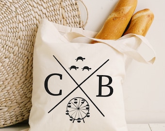 Carolina Beach NC Tote Bag: Ferris Wheel & Sea Turtles