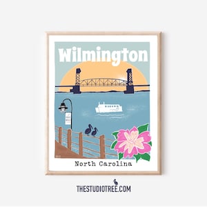 Wilmington North Carolina Print | Cape Fear River Print| NC Azalea Fest Print |Travel Poster | Pink Flower | River Walk | Downtown Riverwalk