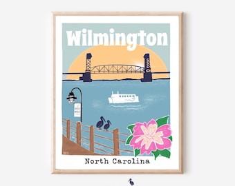 Wilmington North Carolina Print | Cape Fear River Print| NC Azalea Fest Print |Travel Poster | Pink Flower | River Walk | Downtown Riverwalk