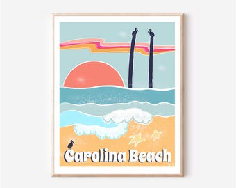 Carolina Beach Tiki Bar Art Print: Coastal North Carolina Waves
