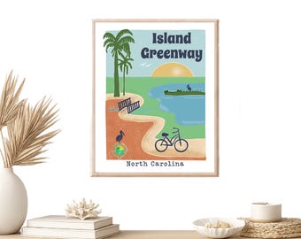 Island Greenway Print: North Carolina Art, Bicycle & Alligator