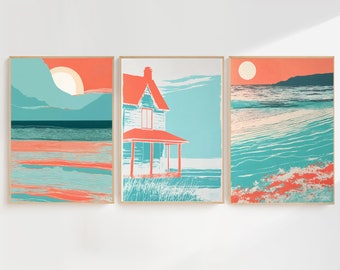 Wavy and  Sea Coastal Poster for your Nursery or Beach House Decor - Set of 3