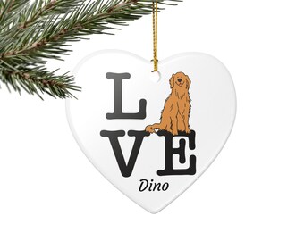 Adorno Golden Retriever Love / Decoración de perro en forma de corazón de cerámica