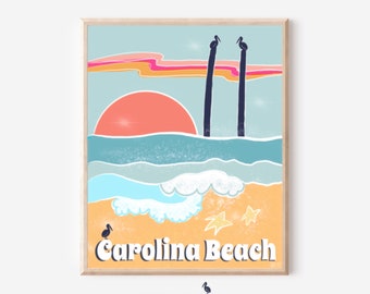 Carolina Beach NC Print: East Coast Waves, Pelicans (8x10, 16x20)