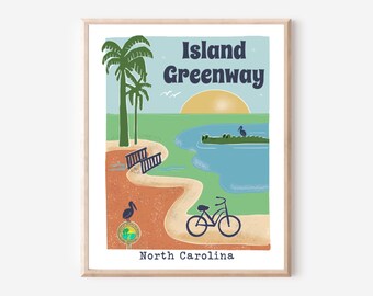 Island Greenway Print |North Carolina Print| Carolina Beach Print | Bicycle Print| Walking | Alligator Print |Travel Poster|Hiking Trail| NC