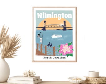 Wilmington North Carolina Print: Cape Fear River, AzaleaFest Travel Poster