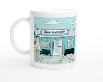 Ocean View Restaurant Kure Beach North Carolina White 11oz Ceramic Mug| Coffee Lover|Gift|Lisa Pascarell