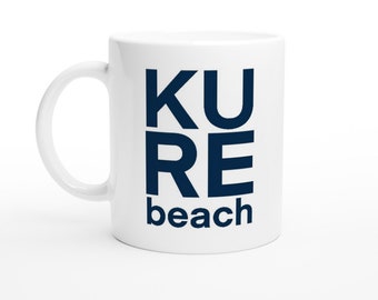 KURE Beach Local Love White 11oz Ceramic Mug with Navy Blue |Coastal Mug| Beachy Vibe