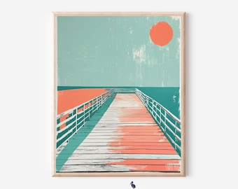 Coastal Sun Boardwalk Poster Beach House Decor