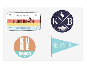 Kure Beach North Carolina Vintage Coastal Sticker Sheet | Beach Stickers