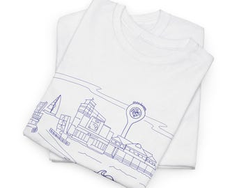 Camiseta de Wrightsville Beach, Carolina del Norte / Ilustración de torre de agua de la marina con arte lineal costero