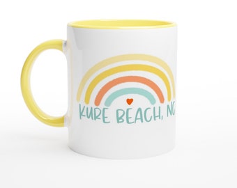 Kure Beach NC Rainbow Mug | North Carolina Mug| Beach Mug| Coffee Lover| Beach Lover|  East Coast - White 11oz Ceramic Mug with Color Inside