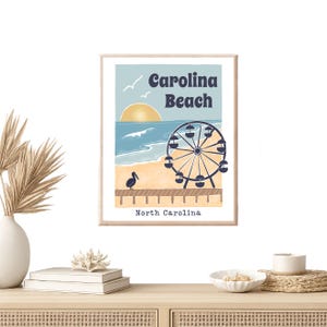 Impression grande roue de Carolina Beach : affiche de voyage en Caroline du Nord