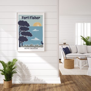 Fort Fisher Print |North Carolina Print| Ferry Print | Live Oak Trees Print| Pelican| Rocky Shore  Print |Travel Poster |Kure Beach, NC FUN