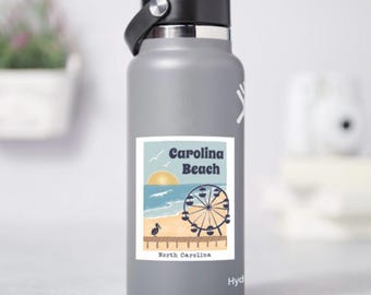 Carolina Beach Travel Poster Sticker: Waterproof Vinyl Decal
