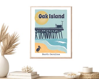 Oak Island Lighthouse Print: North Carolina Travel Poster, Beach Art