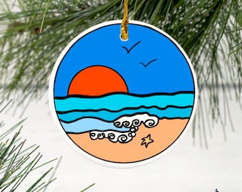 Sunset Waves Beach Christmas Ornament | Surfer Gift | Beach Lover | Ocean Ornament | Surf Art | Sunny |Lisa Pascarell