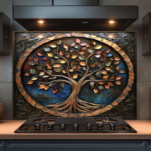 Dosseret en verre trempé, dosseret en verre arbre de vie pour cuisine, couvercle de cuisinière, dosseret de poêle, dosseret de cuisine pour cuisinière