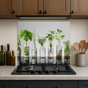 Dosseret en verre trempé, Dosseret en verre fleuri pour la cuisine, Couvercle supérieur de cuisinière, Dosseret de poêle, Dosseret de cuisine, Dosseret pour cuisinière