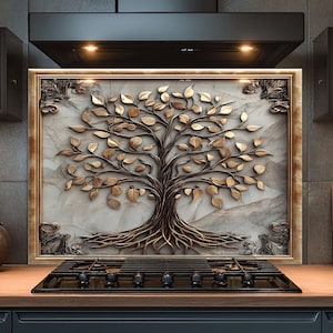 Dosseret en verre trempé, dosseret en verre arbre de vie pour cuisine, couvercle de cuisinière, dosseret de poêle, dosseret de cuisine pour cuisinière