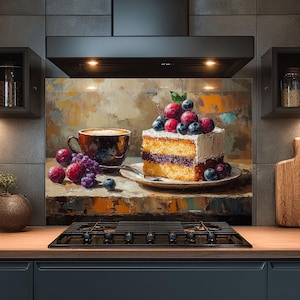 Dosseret en verre trempé, Dosseret en verre abstrait pour la cuisine, Couvercle supérieur de cuisinière coloré, Dosseret de poêle, Dosseret de cuisine pour cuisinière