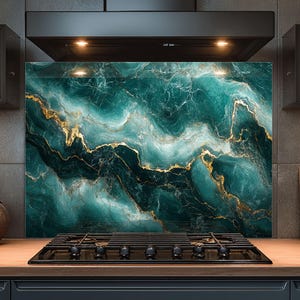 Dosseret en verre trempé, Dosseret en verre marbré pour la cuisine, Couvercle supérieur de cuisinière, Dosseret de poêle, Dosseret de cuisine, Dosseret pour cuisinière