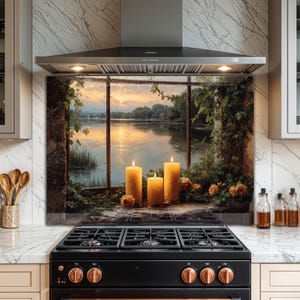 Rustic Window Tempered Glass Kitchen Backsplash: Easy Clean, Heat Resistant