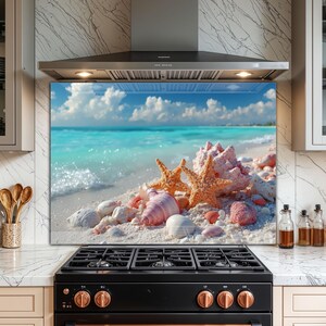 Bakstänkskydd i härdat glas för kök - Lätt att rengöra, värmebeständigt bakstänkskydd för spis - Ocean Wave Design