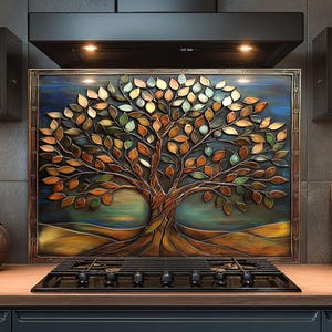 Dosseret en verre trempé, dosseret en verre arbre de vie pour cuisine, couvercle de cuisinière, dosseret de poêle, dosseret de cuisine pour cuisinière