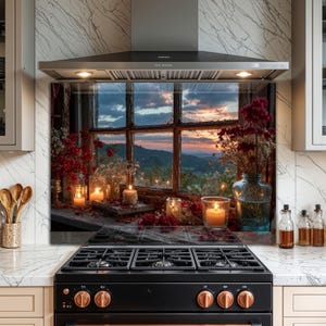 Gehärteter Glas-Aufkantung für die Küche - Leicht zu reinigende, hitze- und kratzfeste Aufkantung für den Herd hinter dem Herd - Rustikale Fenstergestaltung