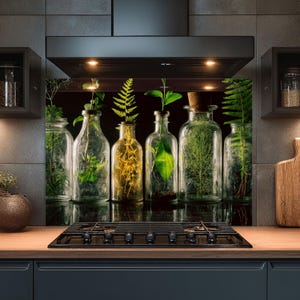 Dosseret en verre trempé, Dosseret en verre fleuri pour la cuisine, Couvercle supérieur de cuisinière, Dosseret de poêle, Dosseret de cuisine, Dosseret pour cuisinière
