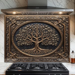 Paraschizzi in vetro temperato per cucina - Paraschizzi per fornelli facile da pulire e resistente al calore - Tree of Life Design