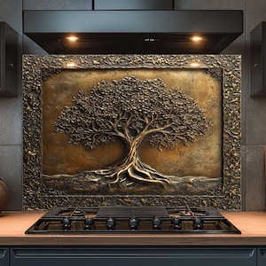 Dosseret en verre trempé, dosseret en verre arbre de vie pour cuisine, couvercle de cuisinière, dosseret de poêle, dosseret de cuisine pour cuisinière