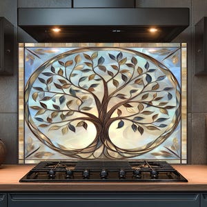 Dosseret en verre trempé, dosseret en verre arbre de vie pour cuisine, couvercle de cuisinière, dosseret de poêle, dosseret de cuisine pour cuisinière