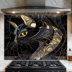 Protector contra salpicaduras de vidrio templado para cocina: fácil de limpiar, resistente al calor, diseño Ca negro