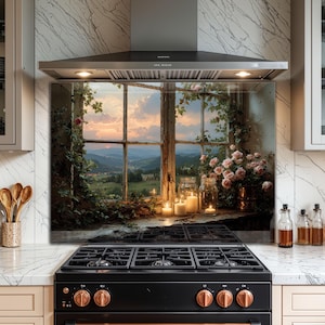 Rustic Window Kitchen Backsplash: Tempered Glass, Easy Clean