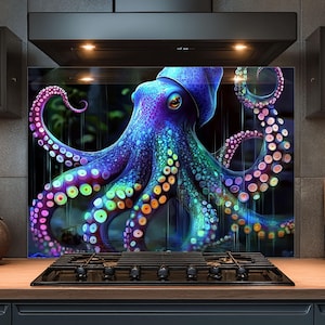 Dosseret en verre trempé, Dosseret en verre Octopus pour la cuisine, Couvercle supérieur de cuisinière, Dosseret de poêle, Dosseret de cuisine, Dosseret pour cuisinière