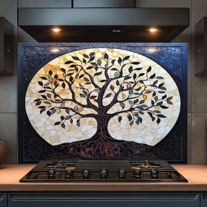 Dosseret en verre trempé, dosseret en verre arbre de vie pour cuisine, couvercle de cuisinière, dosseret de poêle, dosseret de cuisine pour cuisinière