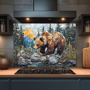 Dosseret en verre trempé, Dosseret en verre ours pour la cuisine, Couvercle supérieur de cuisinière, Dosseret de poêle, Dosseret de cuisine, Dosseret pour cuisinière
