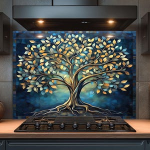 Dosseret en verre trempé, dosseret en verre arbre de vie pour cuisine, couvercle de cuisinière, dosseret de poêle, dosseret de cuisine pour cuisinière