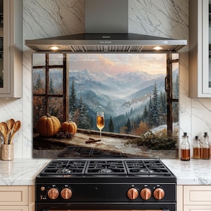 Rustic Window View Tempered Glass Kitchen Backsplash: Heat & Scratch Resistant