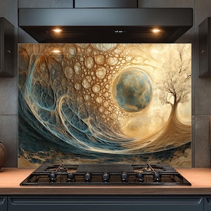 Dosseret en verre trempé, dosseret en verre arbre de vie pour cuisine, couvercle de cuisinière, dosseret de poêle, dosseret de cuisine pour cuisinière