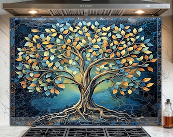 Paraschizzi in vetro temperato per cucina - Paraschizzi per fornelli facile da pulire e resistente al calore - Tree of Life Design