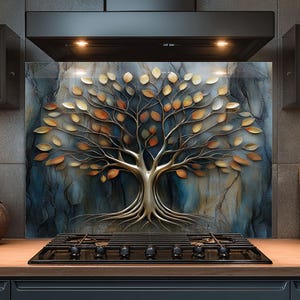 Dosseret en verre trempé, dosseret en verre arbre de vie pour cuisine, couvercle de cuisinière, dosseret de poêle, dosseret de cuisine pour cuisinière