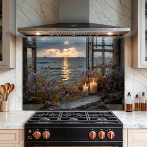 Rustic Window View Tempered Glass Kitchen Backsplash – Easy Clean